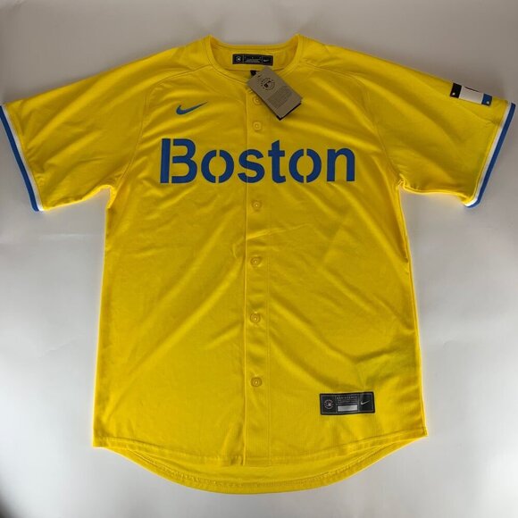 Boston Red Sox MLB Yellow Blue Nike City Connect Jersey Mens Medium New - Picture 1 of 9